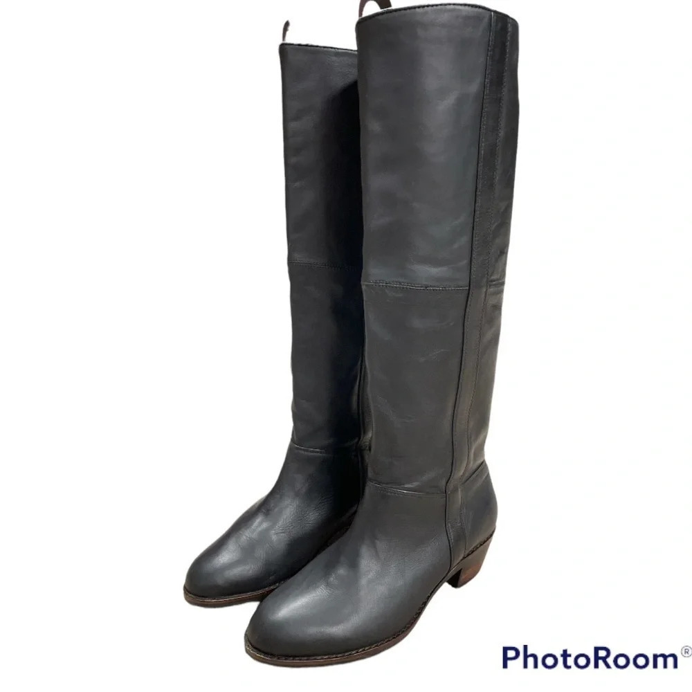 Faryl Robin Black Leather Heeled Riding Tall Boots Size 7